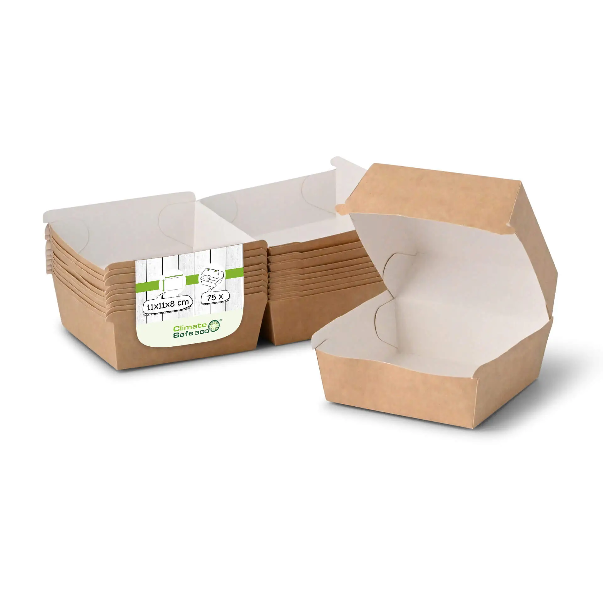 Take-away burger boxes 11 x 11 x 8 cm, kraft-white