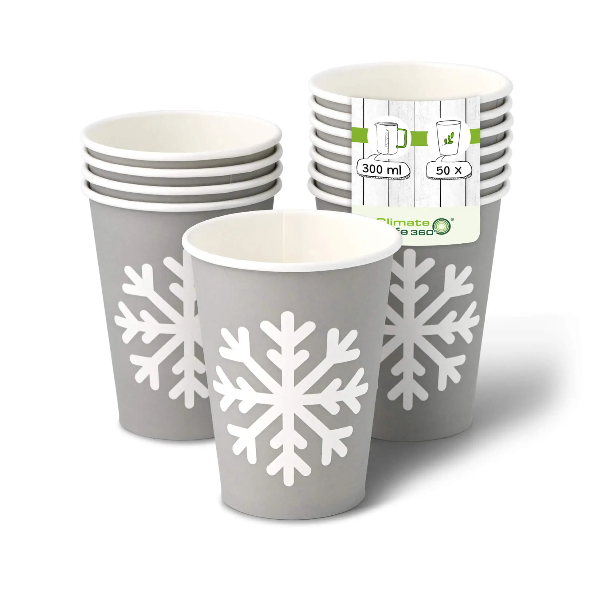 Paper cup Winter "Snowflake" 300 ml / 12 oz, Ø 90 mm, grey