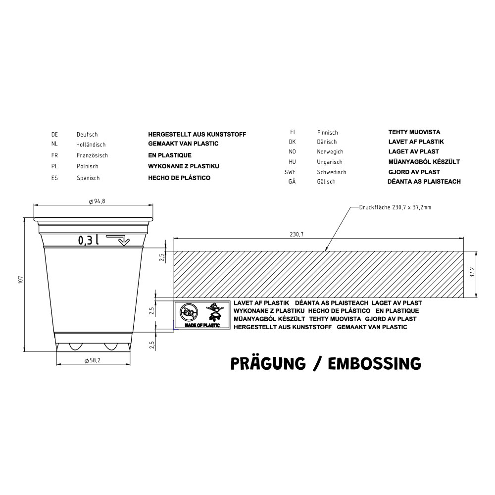 PLA-Klarbecher 300 ml / 12 oz, Ø 95 mm