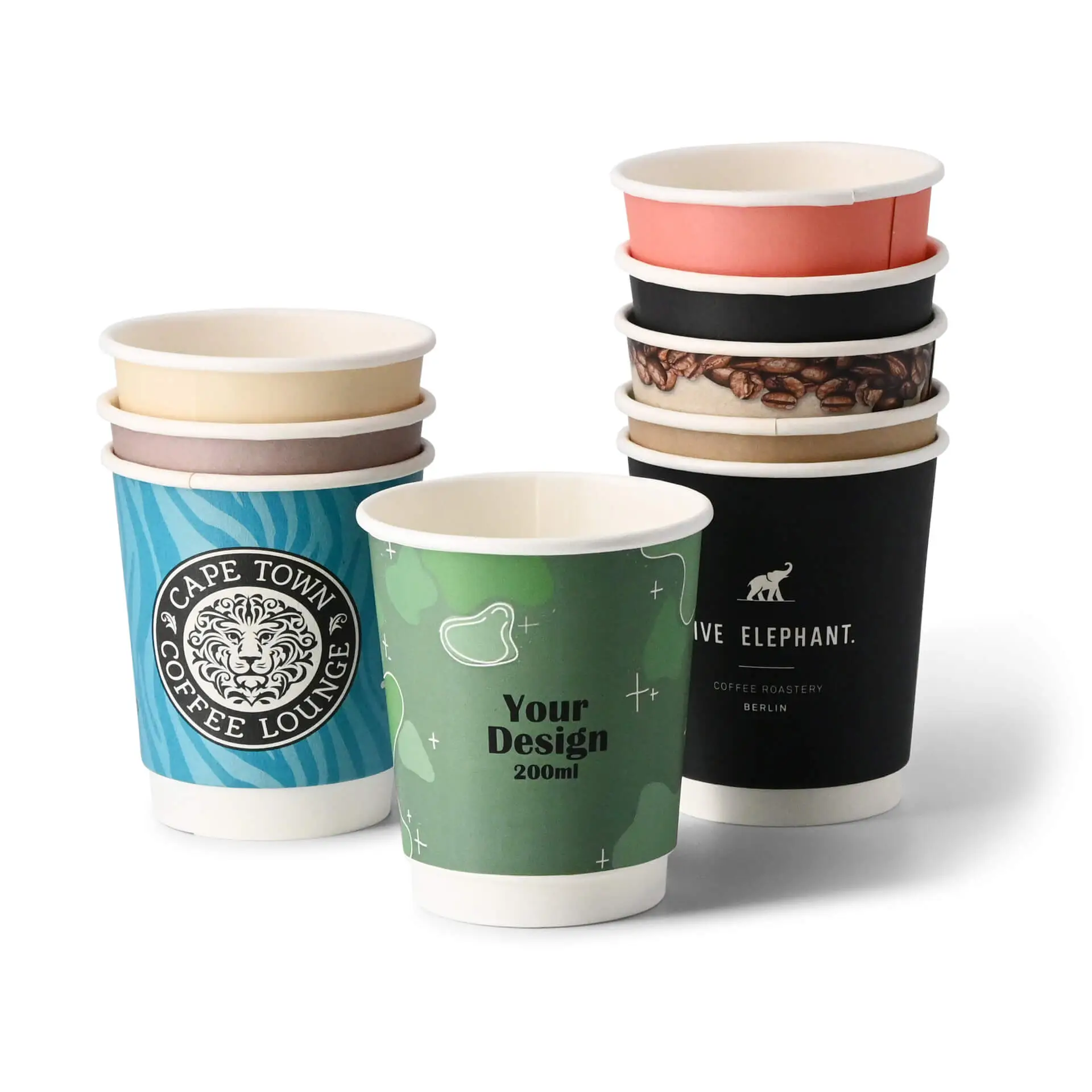 Printed take away coffee cups, double wall 200 ml / 8 oz, matt