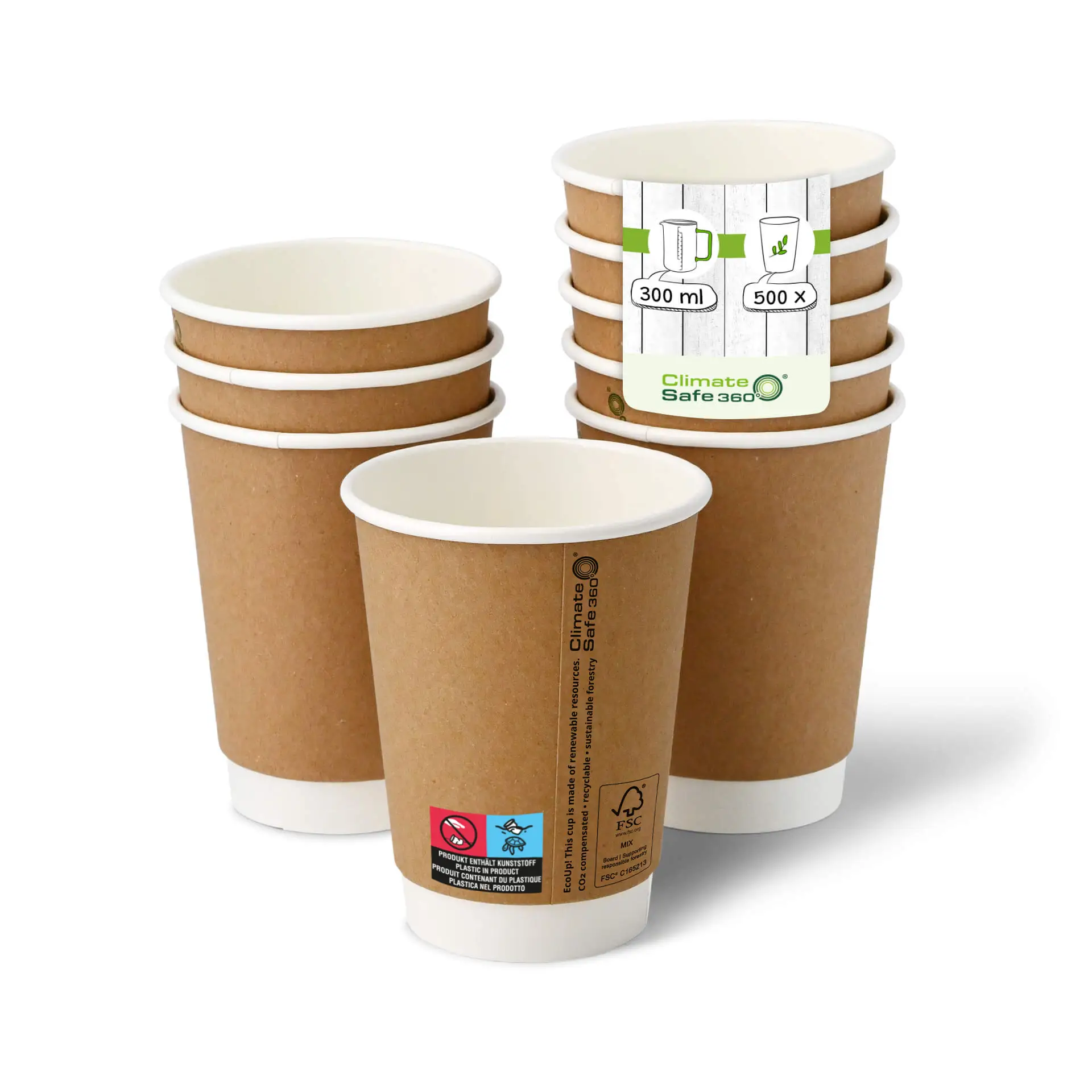 12 oz Take away coffee cups (coated), double-walled, Ø 90 mm, brown, inner white